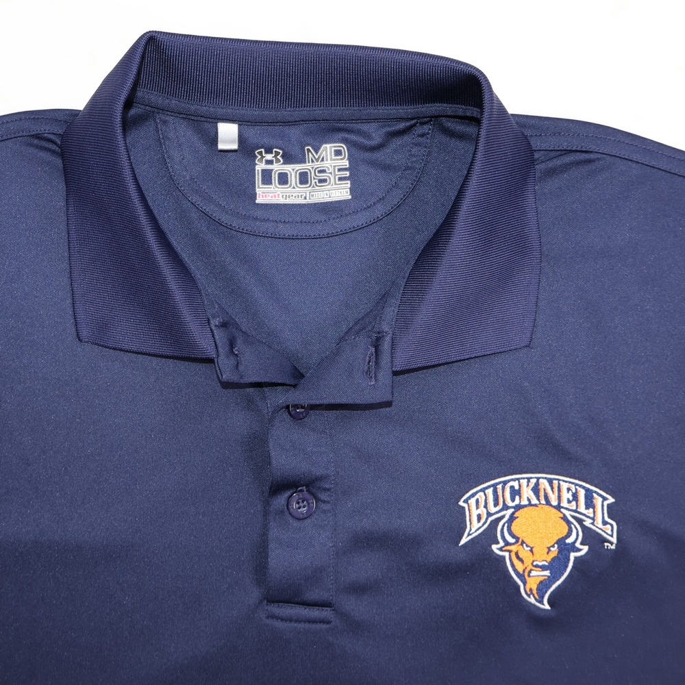 Under Armour Bucknell University Bison Polo Shirt Navy Blue Mens Medium Loose